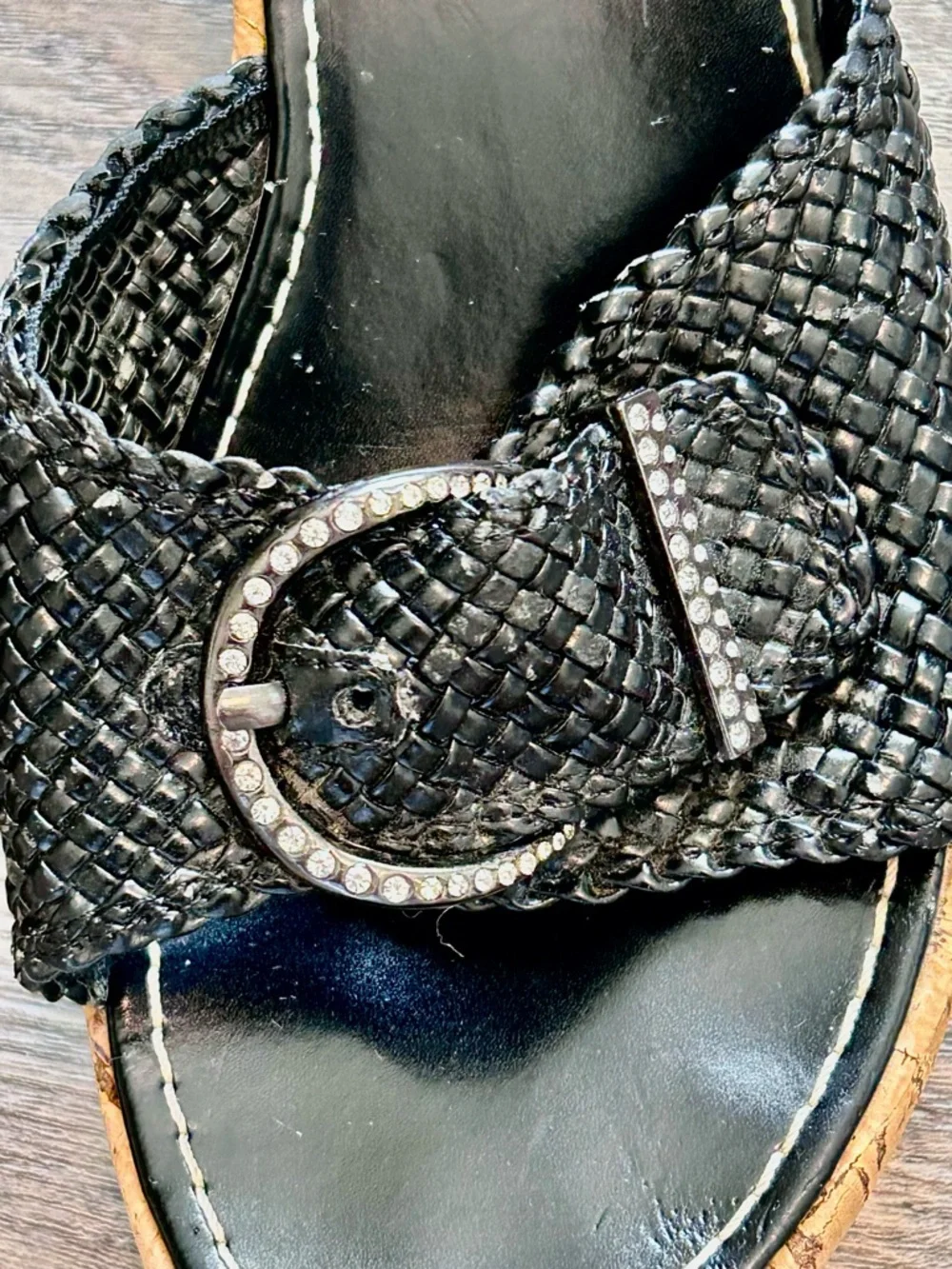Yellow Box Women’s Black Woven Slide Sandals with Decorative Buckle Size 8.5